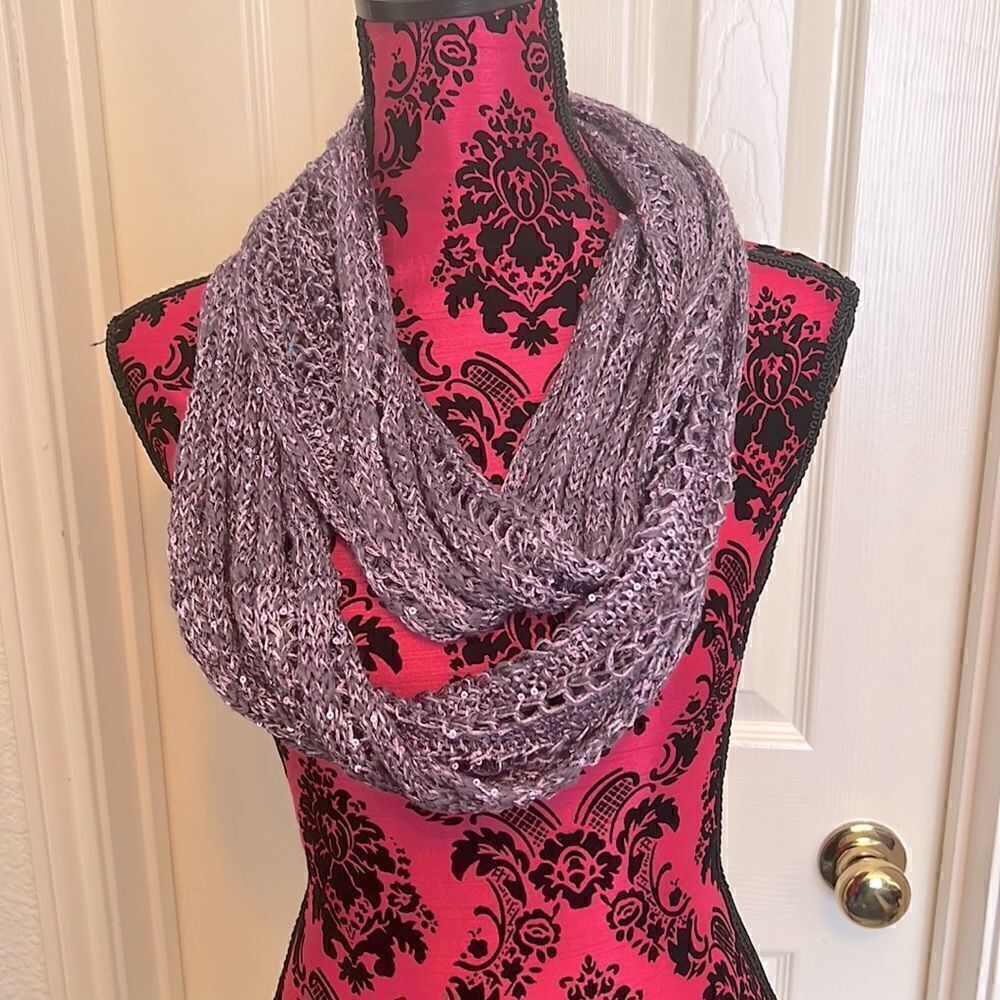 Noelle infinity scarf.  Lilac/light purple with sequins.